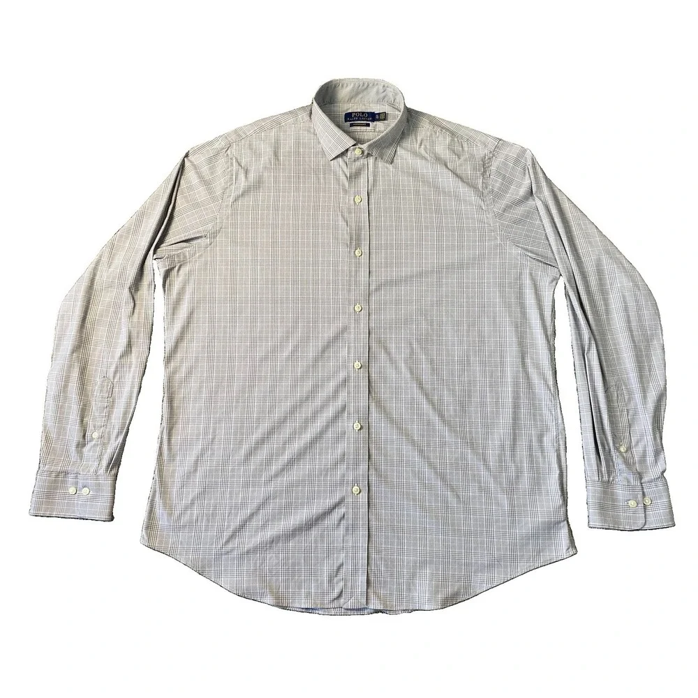 Polo Ralph Lauren Shirt Mens XL Grey Plaid Classic Fit Performance Button Down